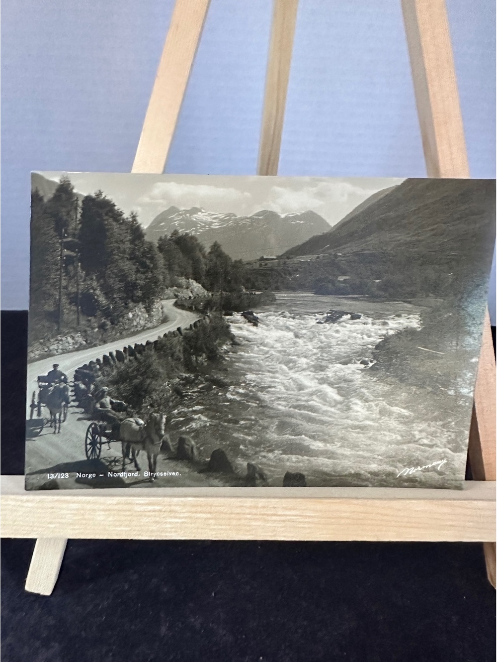 Vintage Norway Nordfjord Strynselven Horse Carriage RPPC Postcard Normann